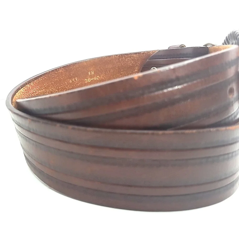 Browning Mens Belt Genuine‎ Full Grain Leather sz 38 With Wolf Head Buckle
